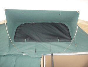 Close-up view of the interior mesh window inside the rooftop tent.