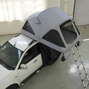 Interior of SRT13S-56 rooftop camping tent with mesh ventilation panels