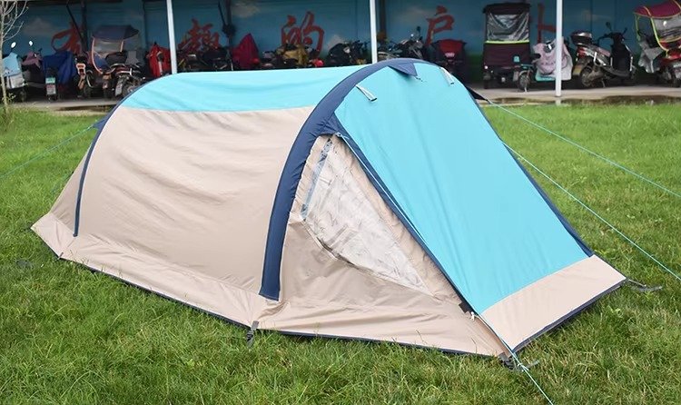 Blue and Beige Inflatable Tent with Closed Entry