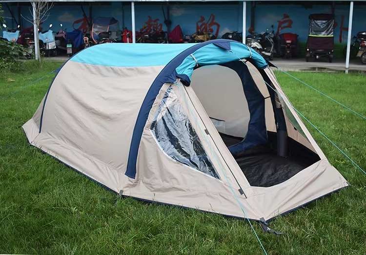  Blue and Beige Inflatable Tent with Open Front Door