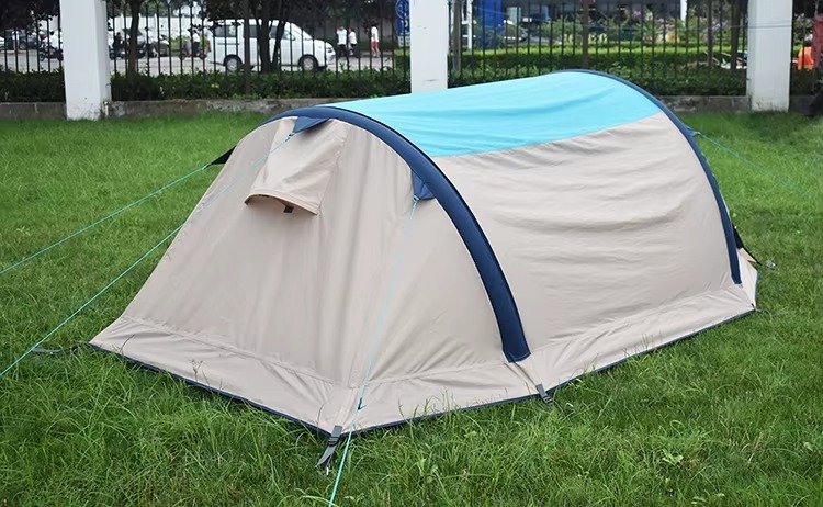 Blue and Beige Inflatable Tent Rear Panel