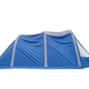 Blue and gray inflatable tent shown in side profile on a white background.