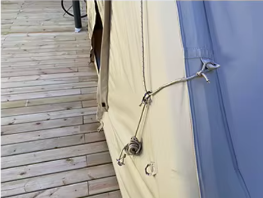 Inflatable Tent Guyline and Tensioner Detail