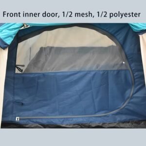 Tent inner door with an upper mesh panel and lower fabric panel.