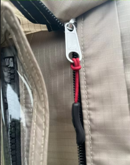 Tent Zipper with Red Cord Pull