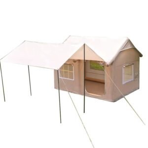 Large inflatable glamping tent rear view with spacious outdoor camping design