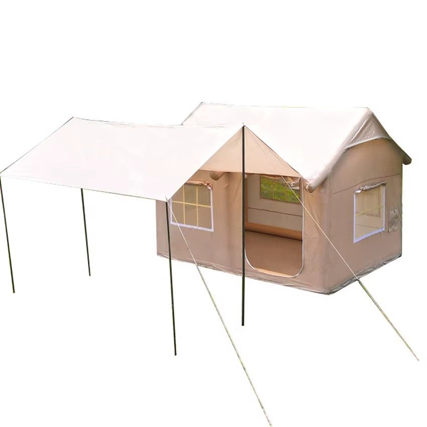 Large inflatable glamping tent rear view with spacious outdoor camping design