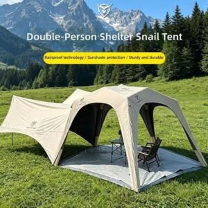 Wonder Wild outdoor tent connected to an extended side awning in a mountain meadow.